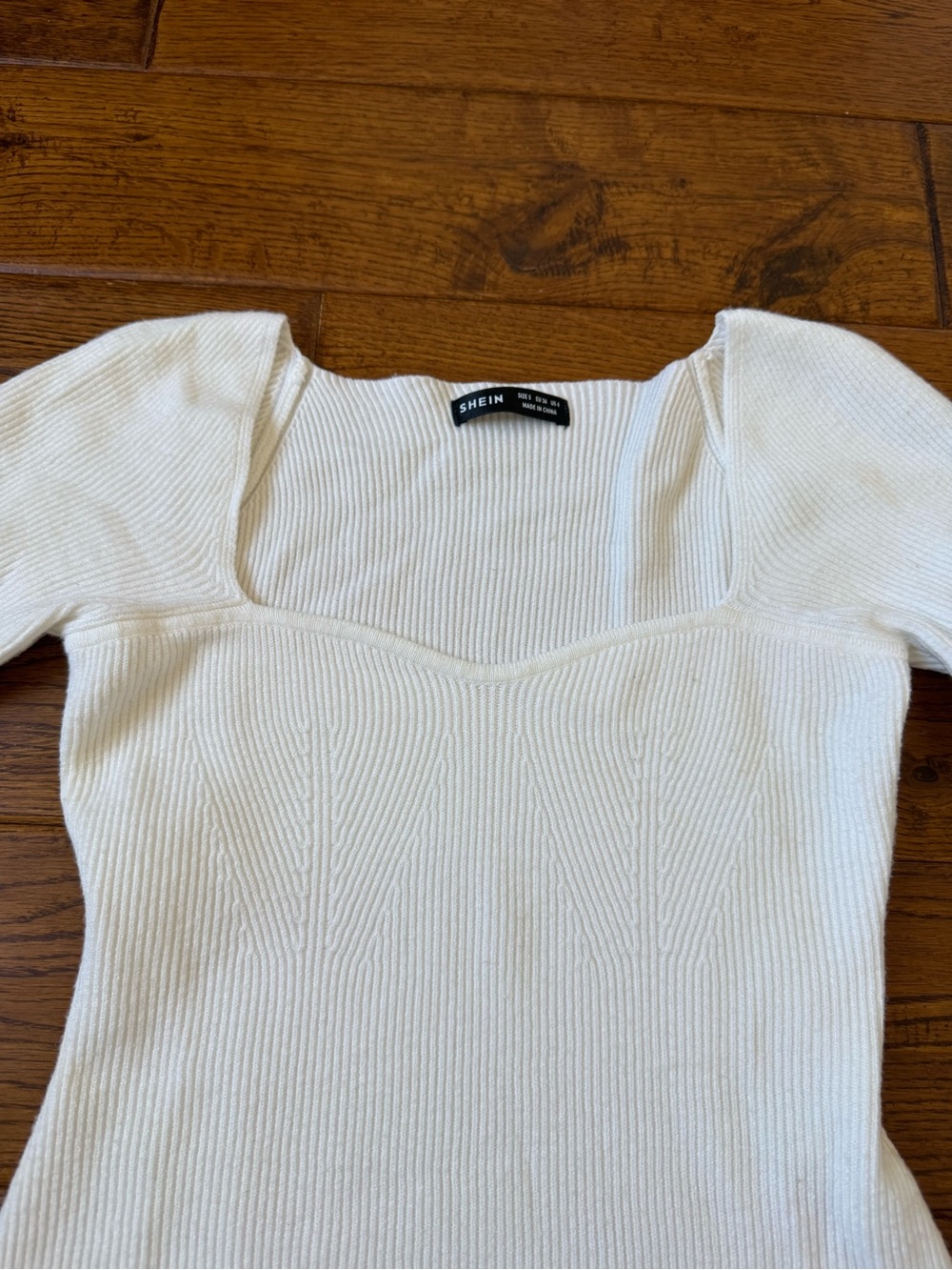 SHEIN Cream Ribbed Square Neck Short Sleeve Top